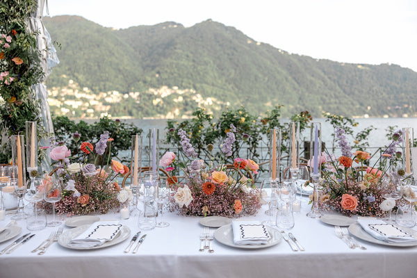 A wedding tablescape design at a Villa Pizzo wedding in Lake Como, Italy